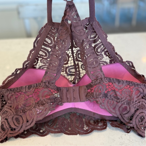 PINK Victoria’s Secret Lace High Neck Push-Up Bralette Mauve Dusty Rose Size L - Picture 5 of 7